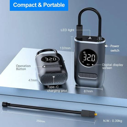 USB Rechargeable Mini Air Compressor | Smart Tire Inflator for Car & Bike