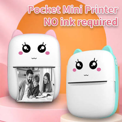 Cute Mini Pocket Printer - Portable Wireless Bluetooth Thermal Printer for Photos, Memos & Notes (Includes Paper & USB Cable)