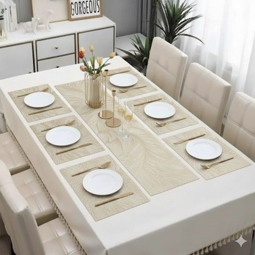 Elegant Golden Geometric Flower Pattern PVC Placemats and Coasters