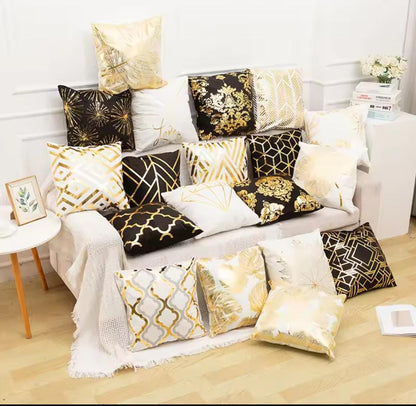 White and Gold Velvet Cushion Covers –  Soft Decorative Throw Pillow Cases, 16x16 inch