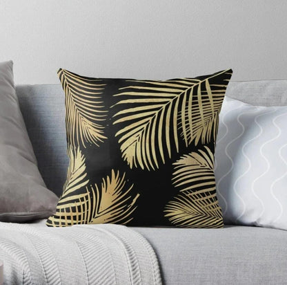 Black and Gold Velvet Cushion Covers –  Soft Decorative Throw Pillow Cases, 16x16 inch