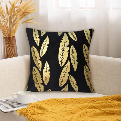 Black and Gold Velvet Cushion Covers –  Soft Decorative Throw Pillow Cases, 16x16 inch