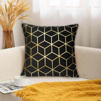 Black and Gold Velvet Cushion Covers –  Soft Decorative Throw Pillow Cases, 16x16 inch