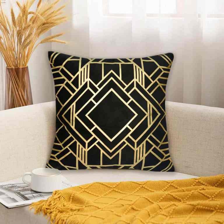 Black and Gold Velvet Cushion Covers –  Soft Decorative Throw Pillow Cases, 16x16 inch