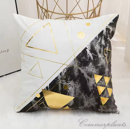 White and Gold Velvet Cushion Covers –  Soft Decorative Throw Pillow Cases, 16x16 inch