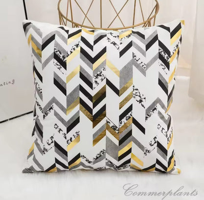 Black and Gold Velvet Cushion Covers –  Soft Decorative Throw Pillow Cases, 16x16 inch