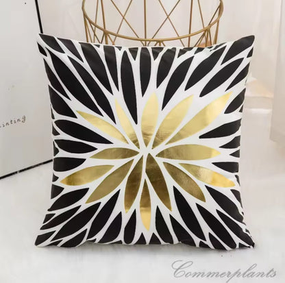 Black and Gold Velvet Cushion Covers –  Soft Decorative Throw Pillow Cases, 16x16 inch