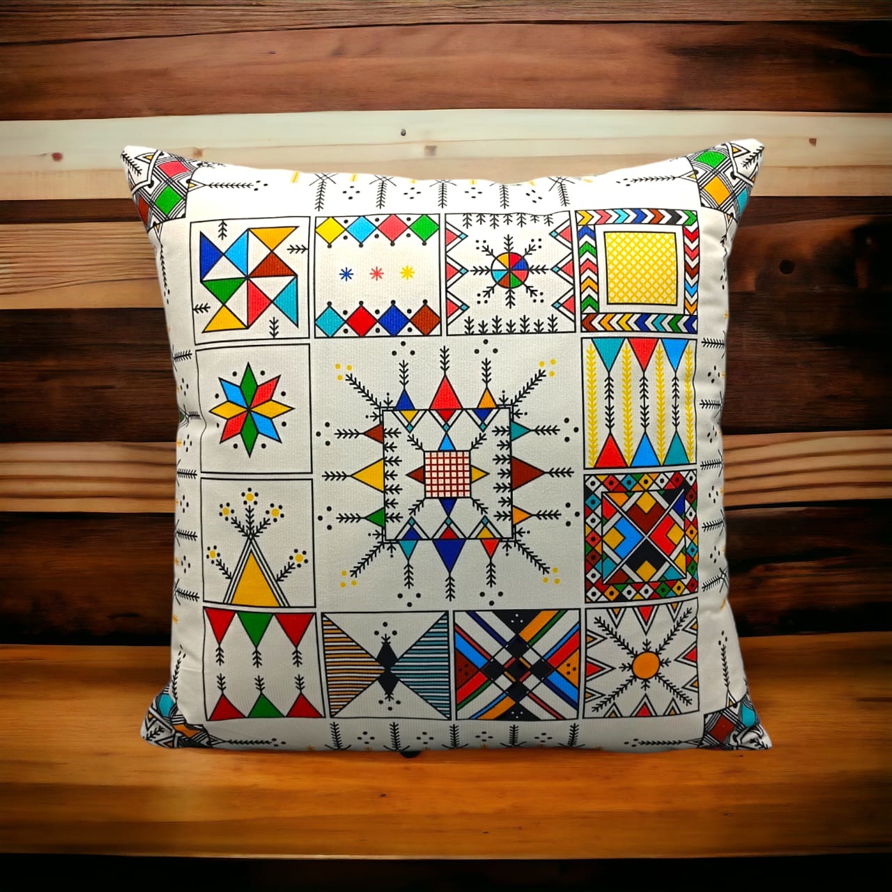 Colorful Geometric Cushion Cover – 16x16 Inch Modern Decorative