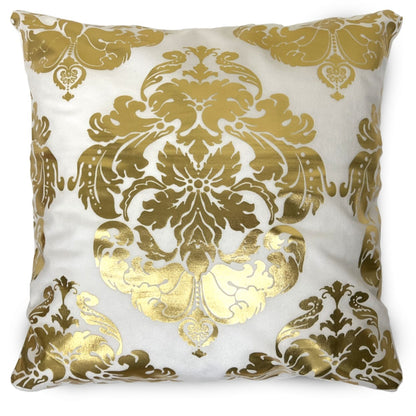 White and Gold Velvet Cushion Covers –  Soft Decorative Throw Pillow Cases, 16x16 inch