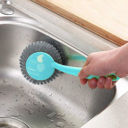 Kitchen Steel Scrubber Brush – Pot & Dish Cleaner