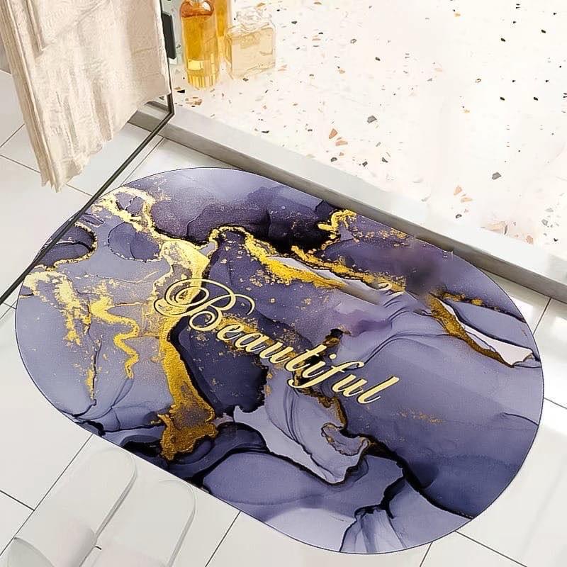 Marble Design Oval Absorbent Antislip Door Mat