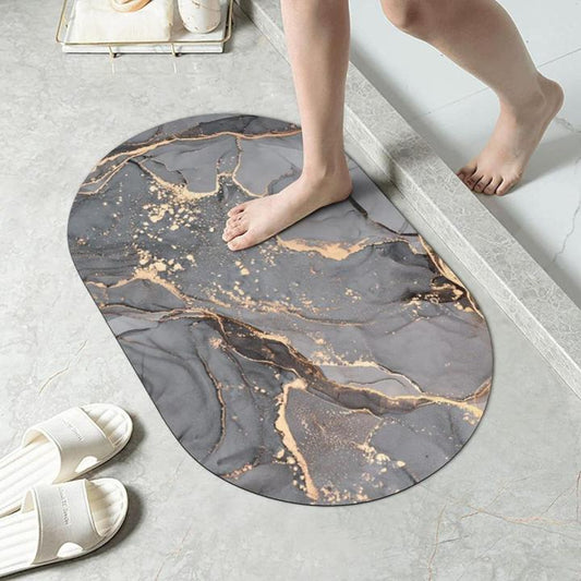 Marble Design Oval Absorbent Antislip Door Mat