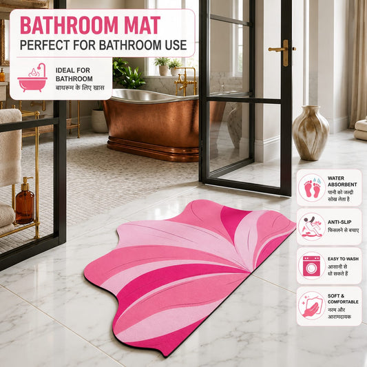 Pink Wave Design Premium Bathroom Mat | Soft Absorbent Anti-Slip Quick Dry Bath Mat