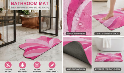 Pink Wave Design Premium Bathroom Mat | Soft Absorbent Anti-Slip Quick Dry Bath Mat