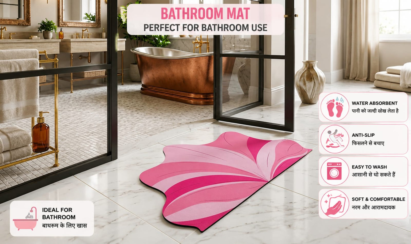 Pink Wave Design Premium Bathroom Mat | Soft Absorbent Anti-Slip Quick Dry Bath Mat