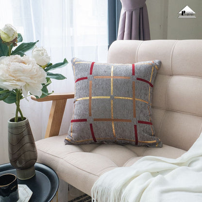 Plaid Bronzing Chenille Cushion Cover 16x16