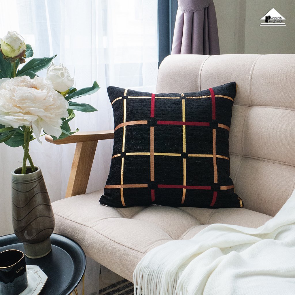 Plaid Bronzing Chenille Cushion Cover 16x16
