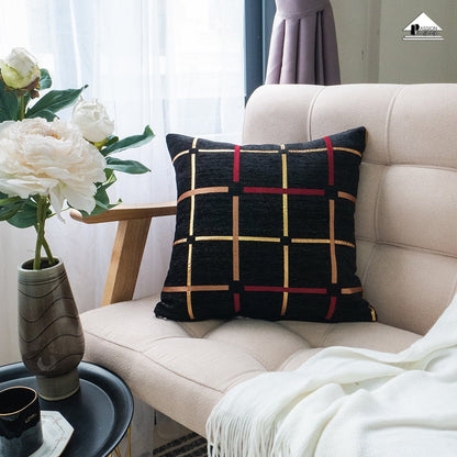 Plaid Bronzing Chenille Cushion Cover 16x16