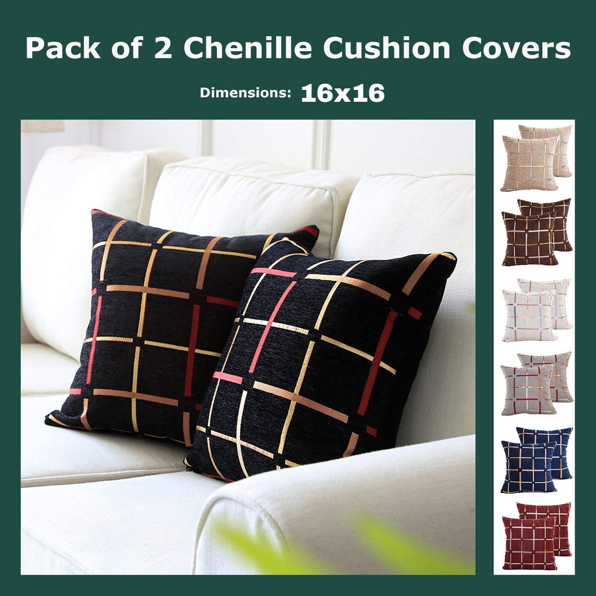 Plaid Bronzing Chenille Cushion Cover 16x16