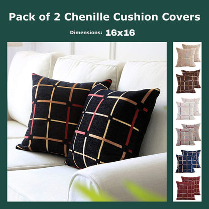 Plaid Bronzing Chenille Cushion Cover 16x16