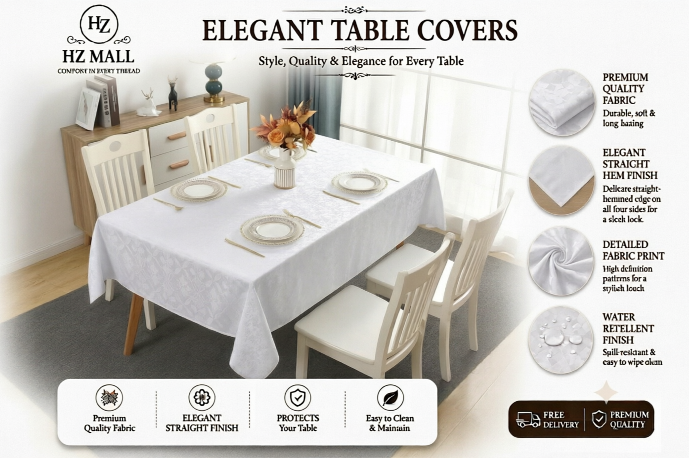 4 6 & 8 Seater White Color Table Sheet
