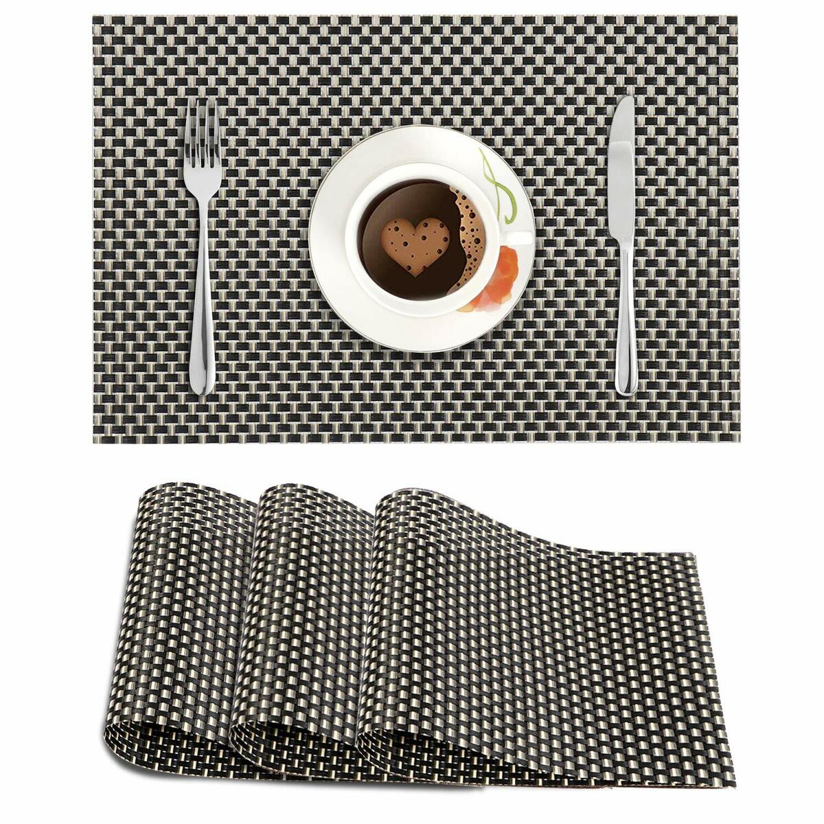 Set of 2/4/6/8pcs Black Check Pvc Placemats,