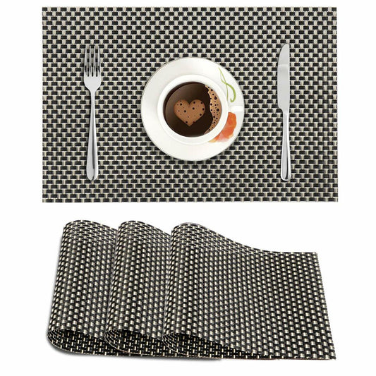 Set of 2/4/6/8pcs Black Check Pvc Placemats,