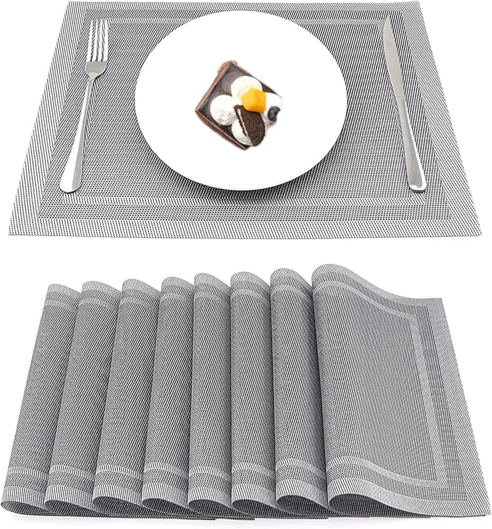 Set of 2/4/6/8pcs Boder Grey Pvc Placemats,