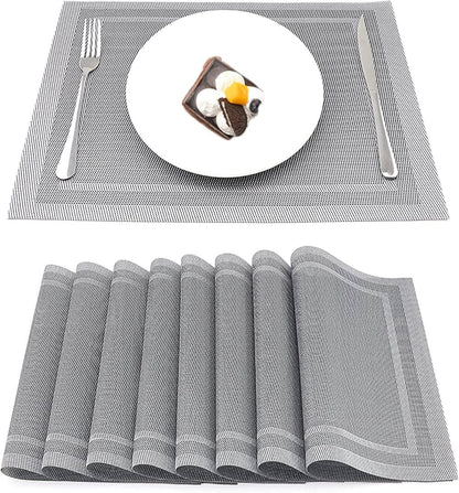 Set of 2/4/6/8pcs Boder Grey Pvc Placemats,