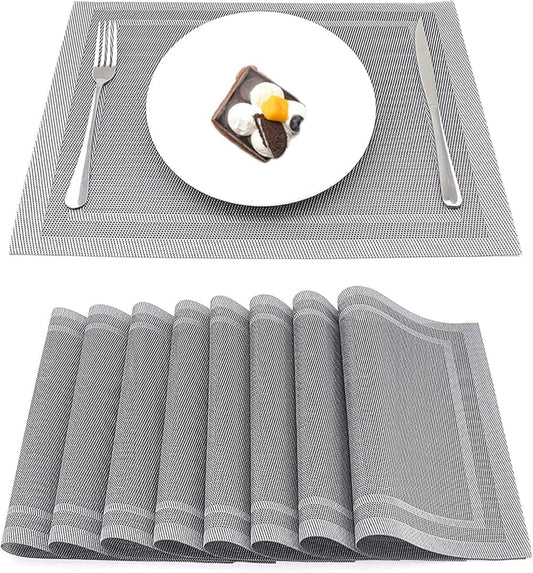 Set of 2/4/6/8pcs Boder Grey Pvc Placemats,
