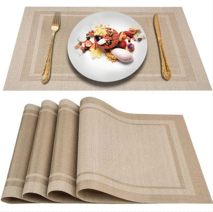 Set of 2/4/6/8pcs Border Beige Pvc Placemats,