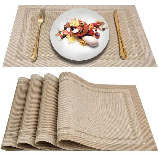 Set of 2/4/6/8pcs Border Beige Pvc Placemats,