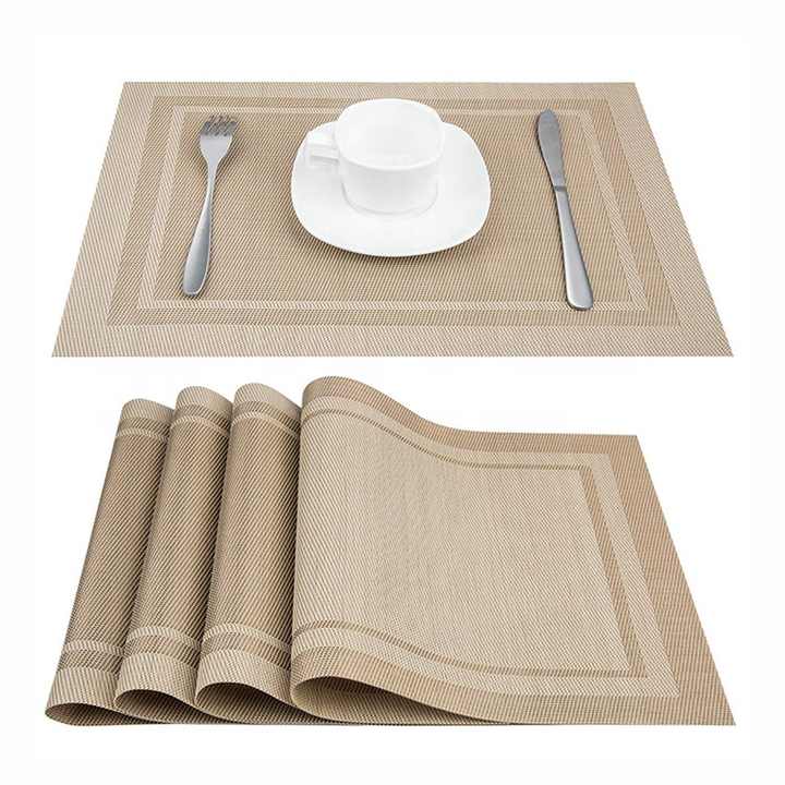 Set of 2/4/6/8pcs Border Beige Pvc Placemats,
