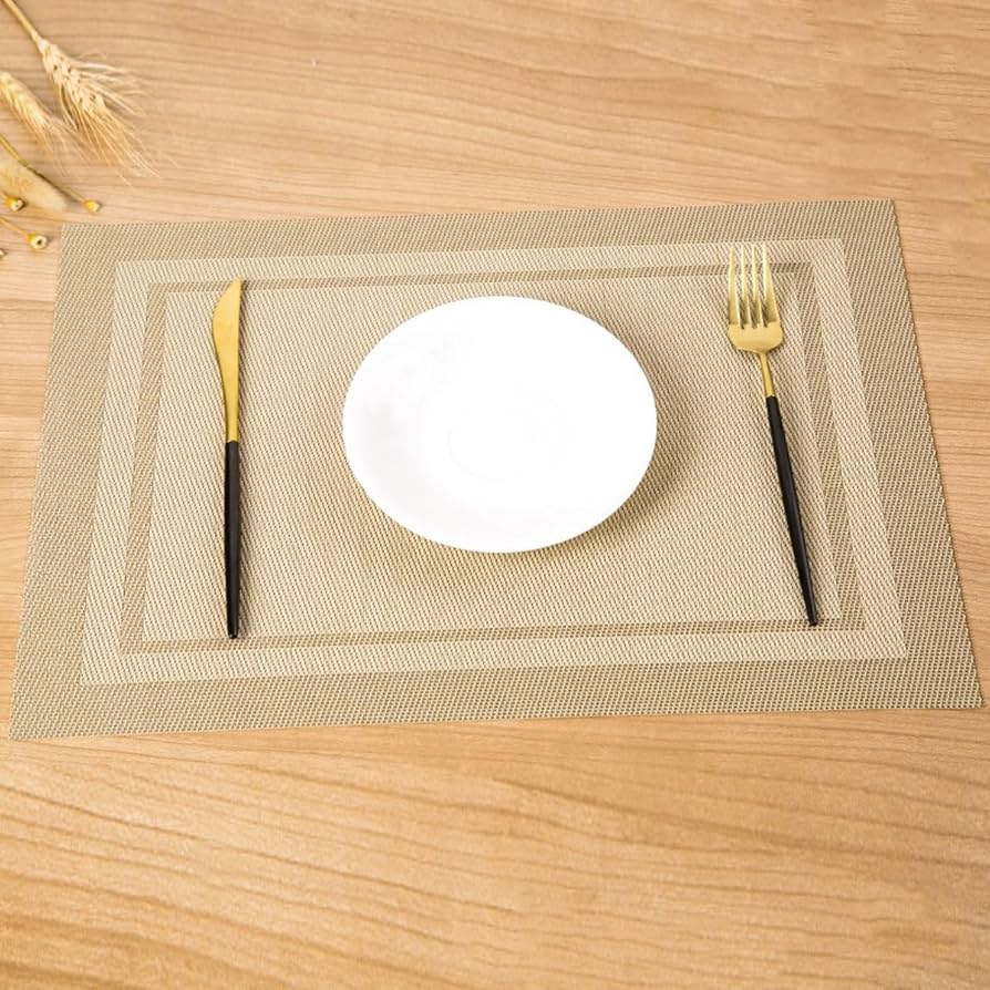 Set of 2/4/6/8pcs Border Beige Pvc Placemats,