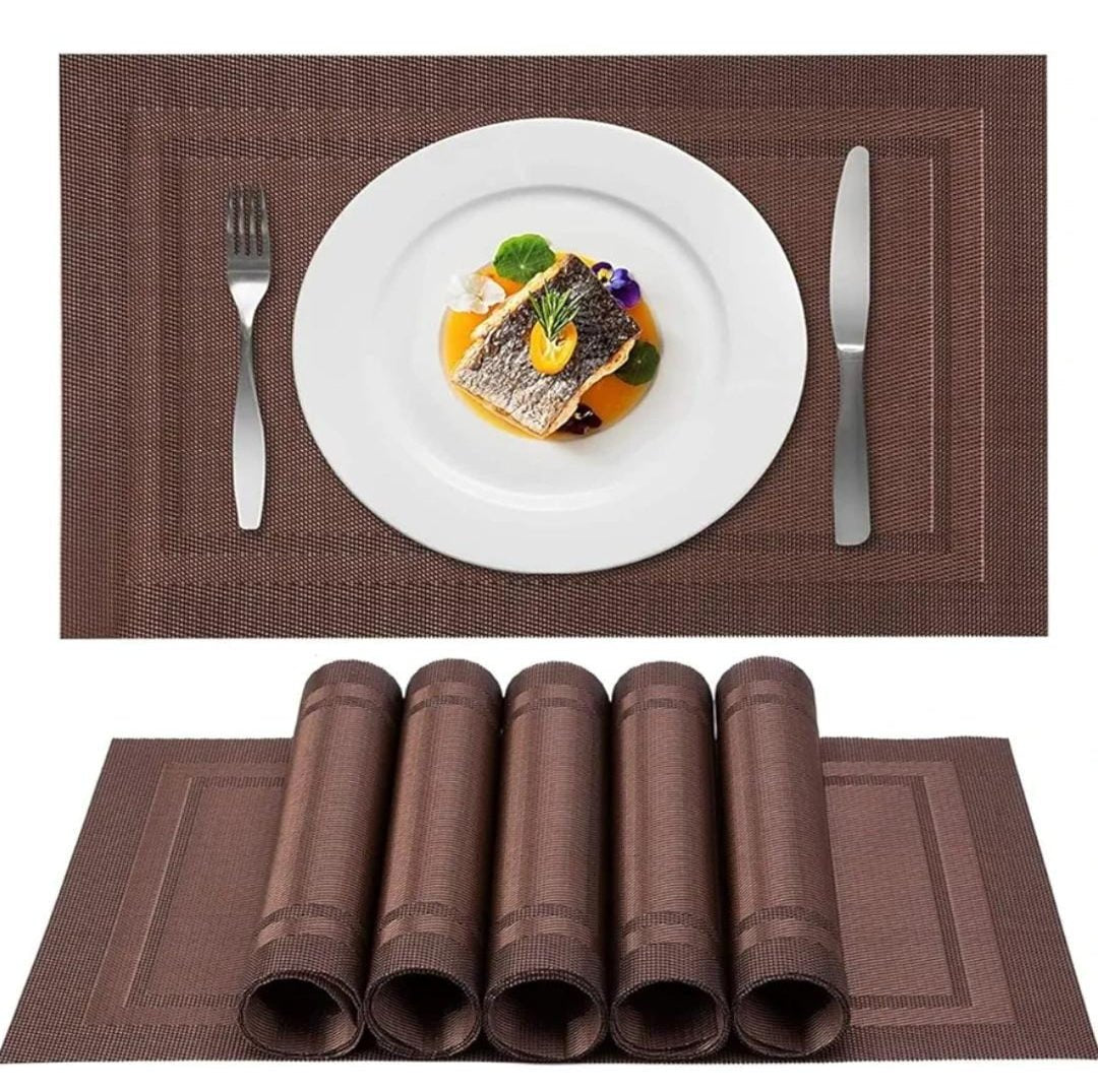Set of 2/4/6/8pcs Border Brown Pvc Placemats,