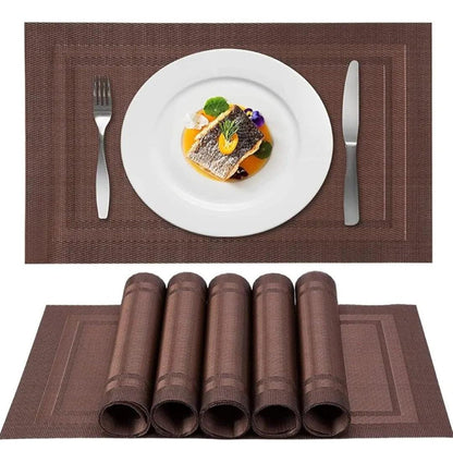 Set of 2/4/6/8pcs Border Brown Pvc Placemats,