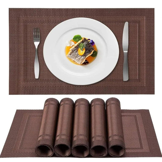 Set of 2/4/6/8pcs Border Brown Pvc Placemats,