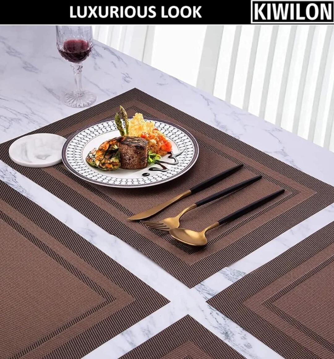 Set of 2/4/6/8pcs Border Brown Pvc Placemats,