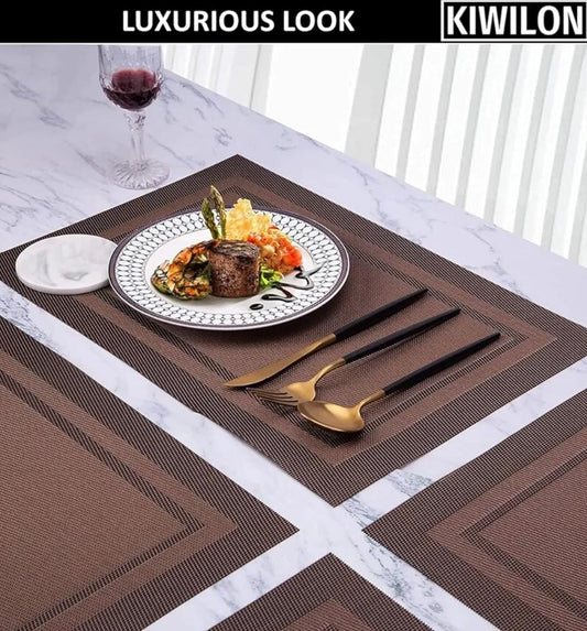 Set of 2/4/6/8pcs Border Brown Pvc Placemats,