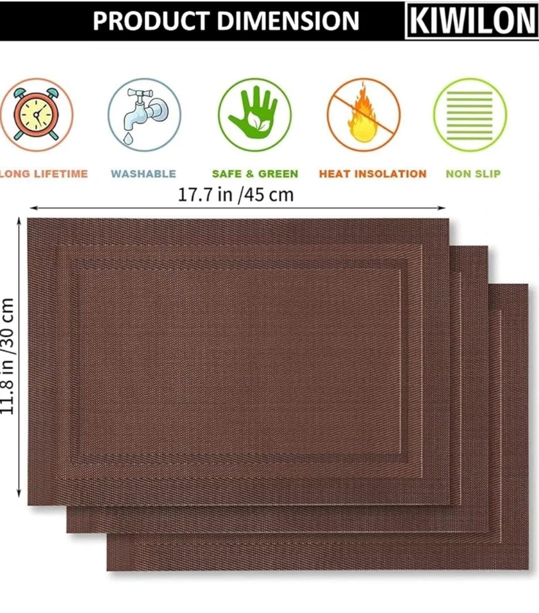 Set of 2/4/6/8pcs Border Brown Pvc Placemats,