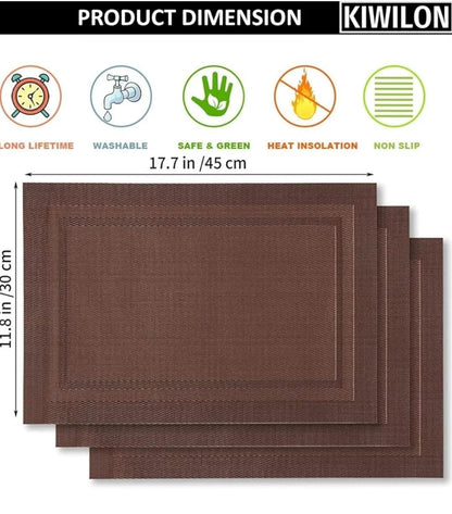Set of 2/4/6/8pcs Border Brown Pvc Placemats,