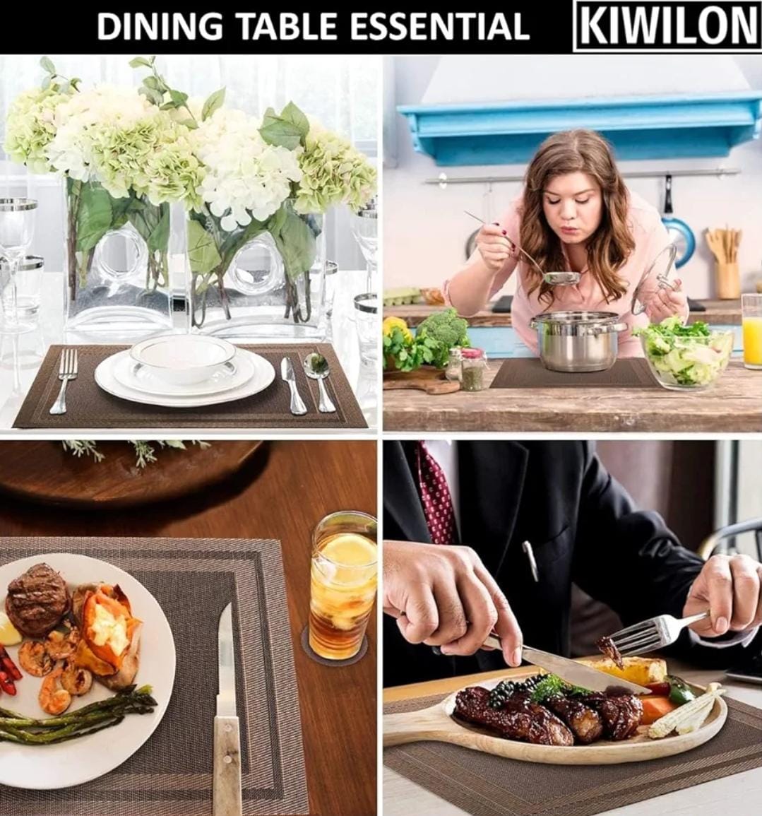 Set of 2/4/6/8pcs Border Brown Pvc Placemats,