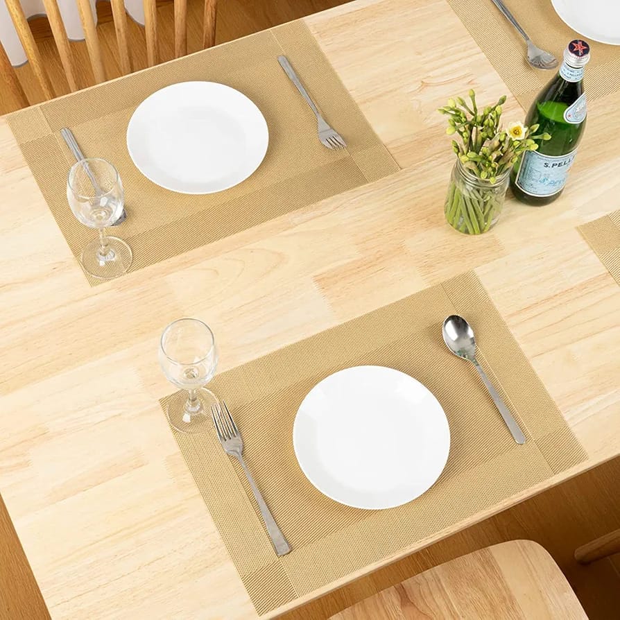 Set of 2/4/6/8pcs Golden Pvc Placemats,