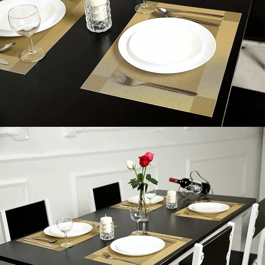 Set of 2/4/6/8pcs Golden Pvc Placemats,