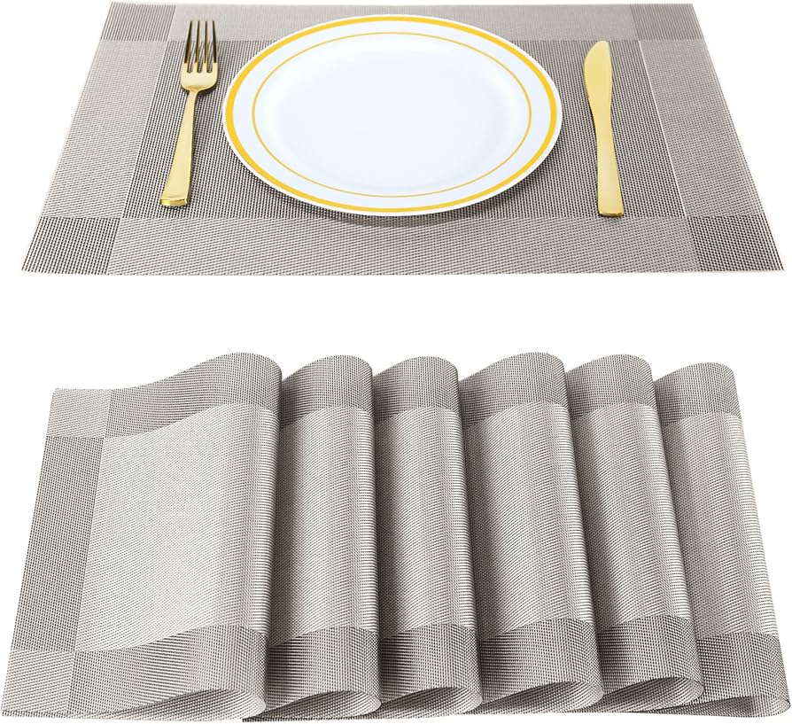 Set of 2/4/6/8pcs Light Grey Pvc Placemats,