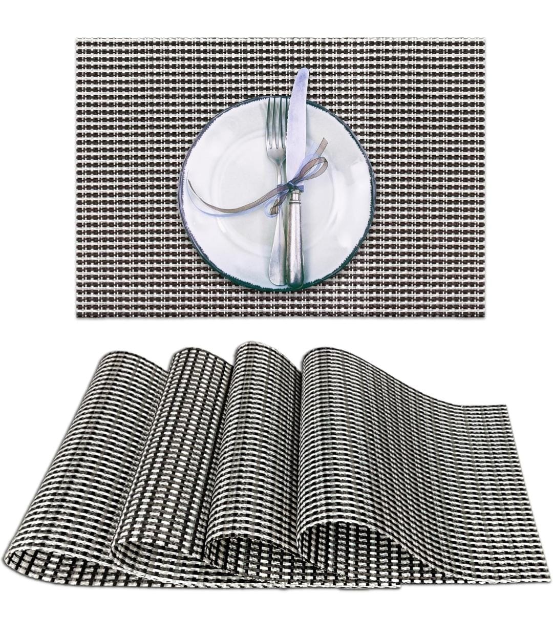 Set of 2/4/6/8pcs New Check Pvc Placemats,