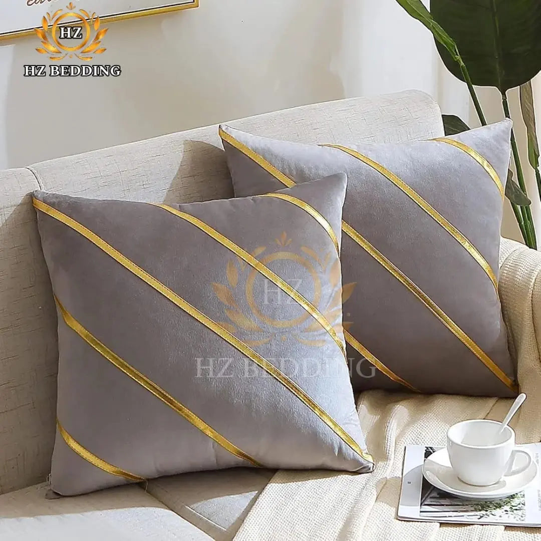 Soft Valvet Golden Strip Cushion Cover 16 x 16