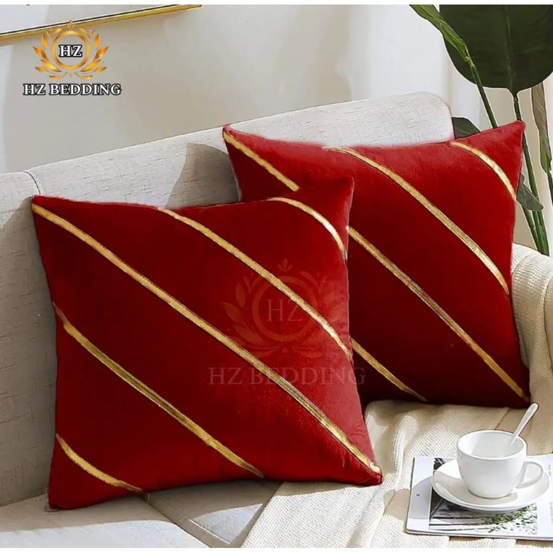 Soft Valvet Golden Strip Cushion Cover 16 x 16