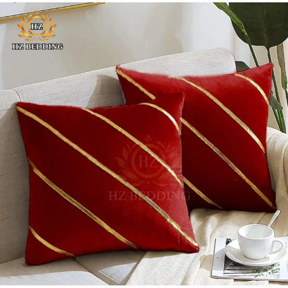 Soft Valvet Golden Strip Cushion Cover 16 x 16