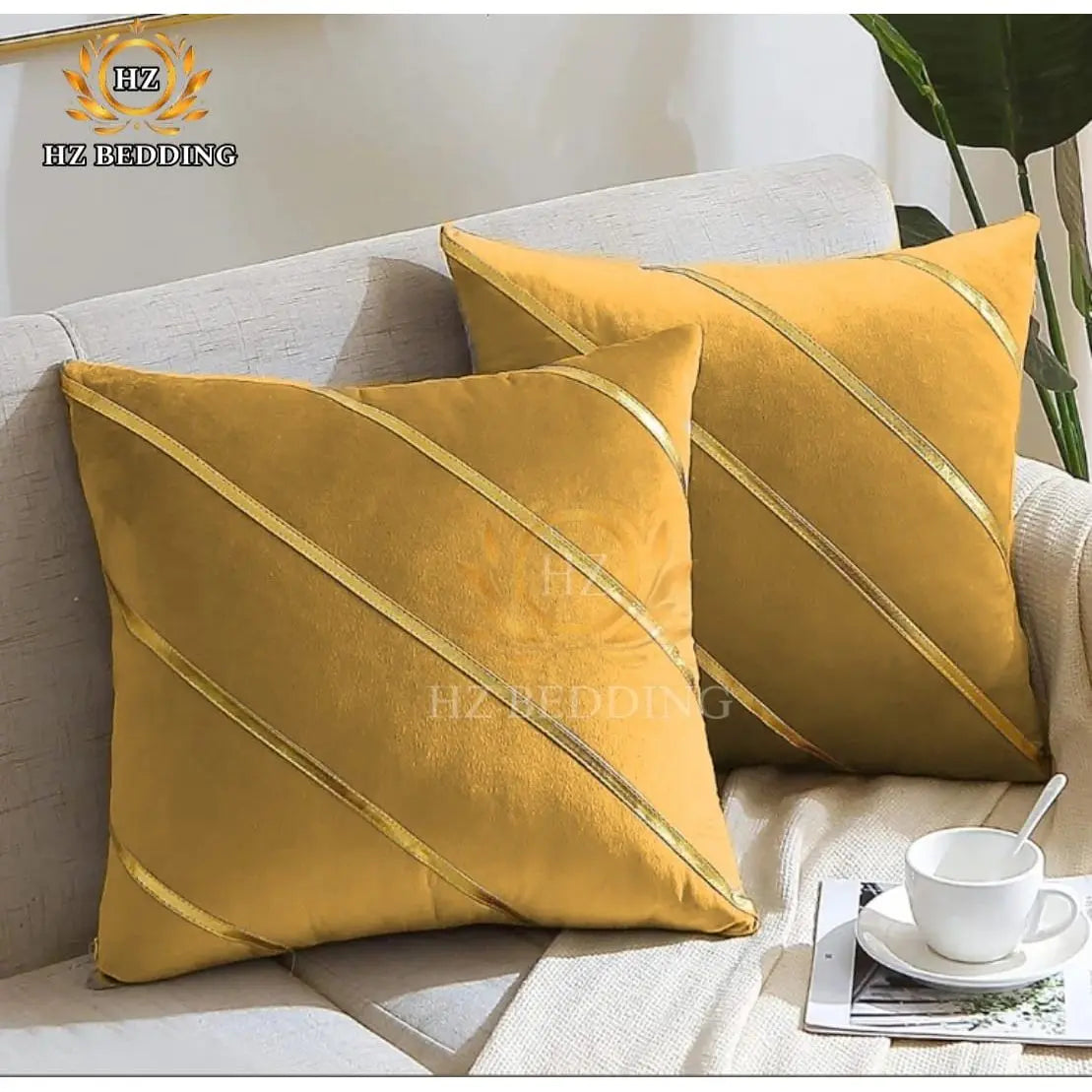 Soft Valvet Golden Strip Cushion Cover 16 x 16